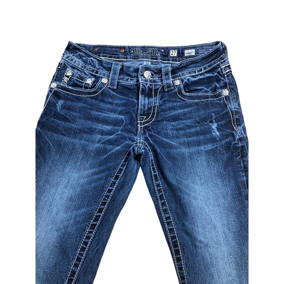 Miss Me Jeans Womens 27 Blue Bootcut Embroidered Cross Back Pockets Rhinestone - Picture 2 of 14